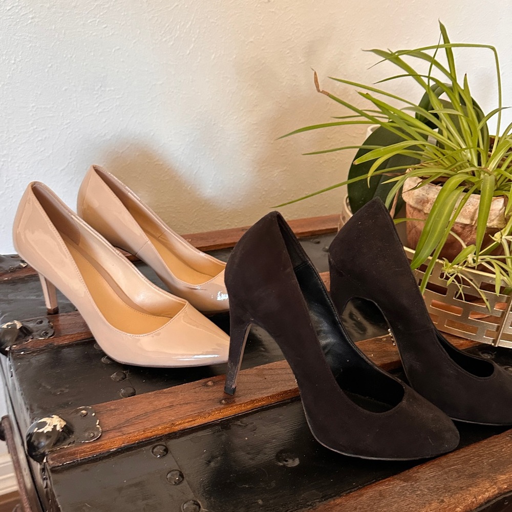 Faux Patent leather nude heels and black velvet heels bundle